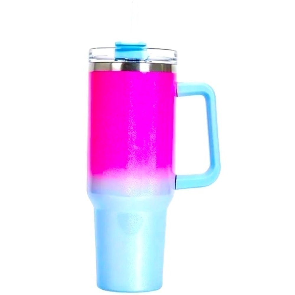 40 Stainless Steel Insulated Tumbler with Straw Sparkle Ombré Pink/Blue NWT